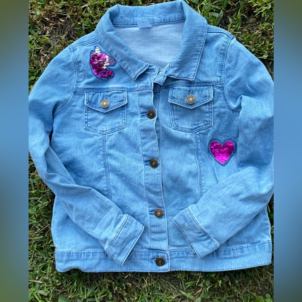 carters kids girls unicorn and hearts jean jacket coat girls SZ.8